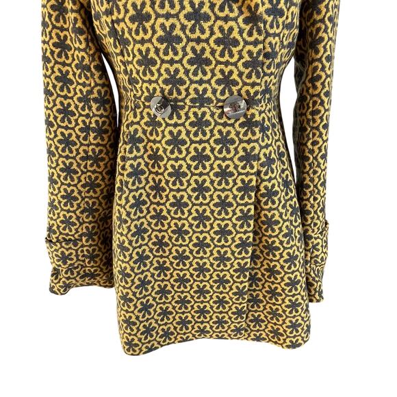 Pura Vida Peacoat Womens Size 4 Gold Gray Double Breasted Wool Blend Floral - Picture 3 of 9